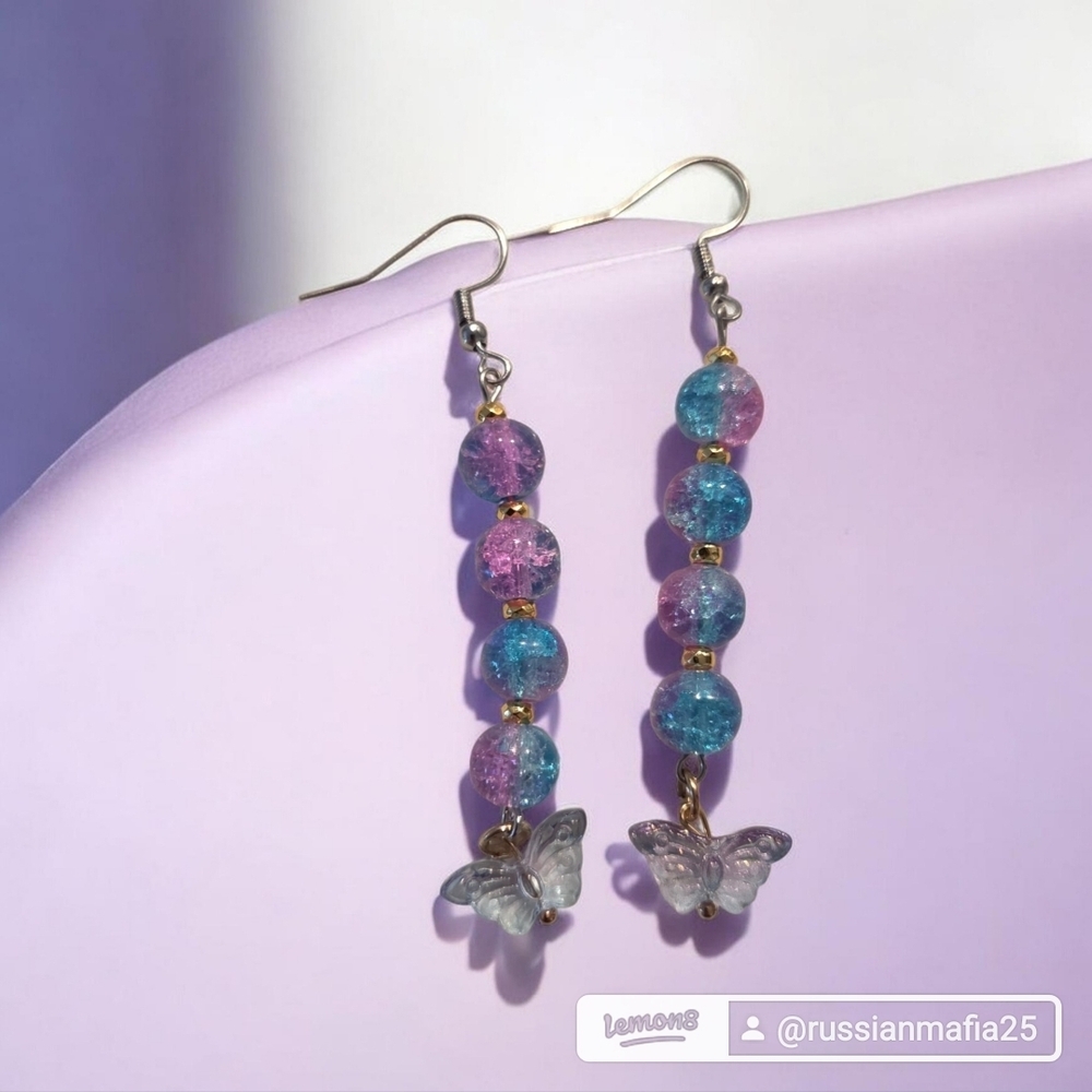 Colorful Beaded Butterfly Earrings